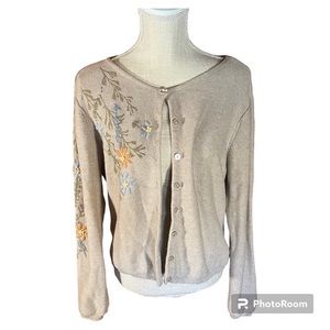 Liz Claiborne Cottagecore Button Down Floral Embroidered Cardigan